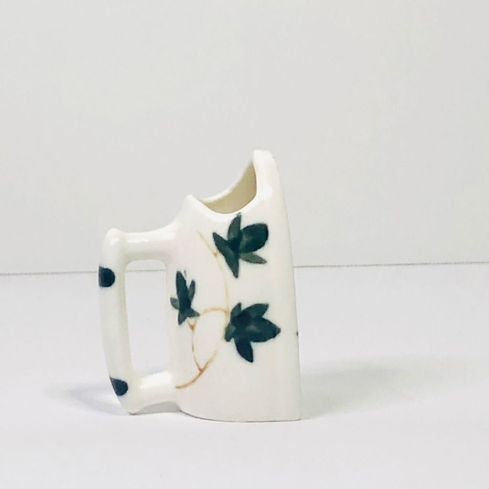 vintage hand painted bone china iron tooth pick holder green ivy leaves mini